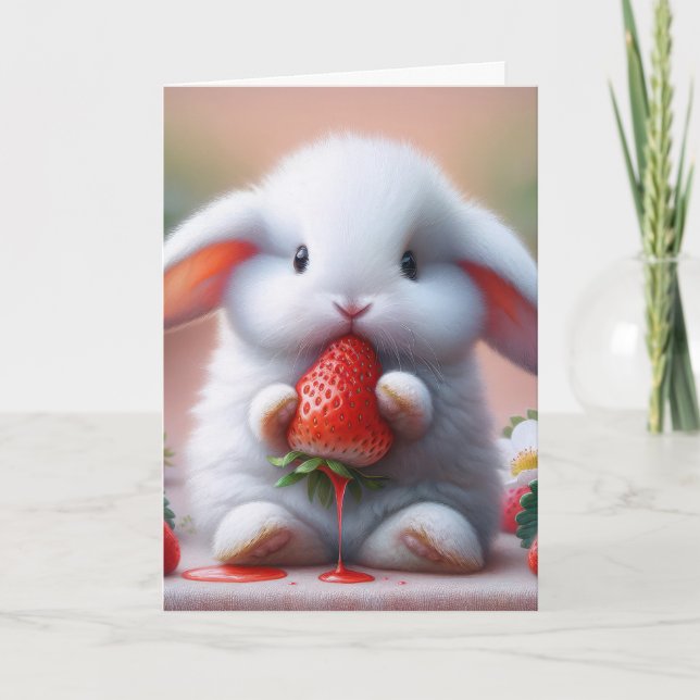 Birthday Bunny With Juicy Strawberry Card (Front)