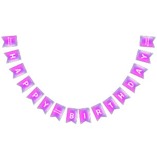 Birthday Bunting Flags Pink Purple Glitter Drips