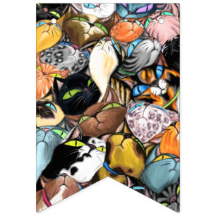 Birthday Bunting Flags with Happy Cat Party