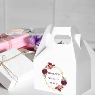 Birthday burgundy florals gold geometric white favor box