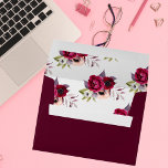 Birthday burgundy flowers florals white envelope<br><div class="desc">Elegant,  classic,  glamourous style envelope for a birthday.  For your save the date cards,  invitations or thank you cards.  Outside: no colour. Inside: A white background and burgundy and rose gold coloured watercolored roses,  flowers. Back Templates for a name and address. Black coloured letters.</div>