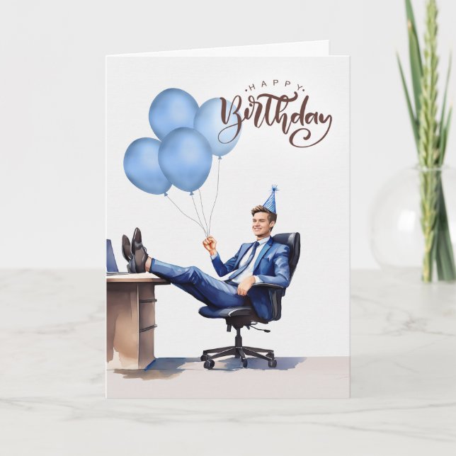 Birthday Businesswoman in Red in an Office Chair Card (Front)