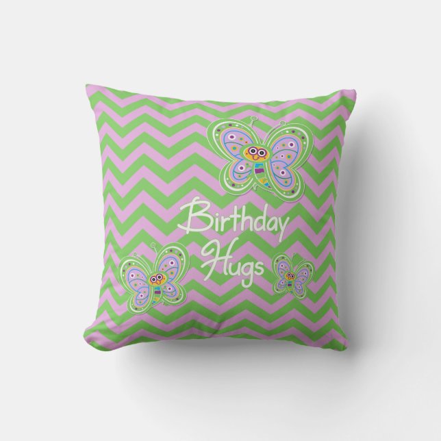 Birthday Butterfly Hugs Throw Pillow (Front)