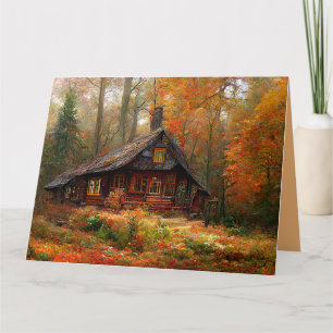 BIRTHDAY CABIN AUTUMN WOODS GREETING CARD