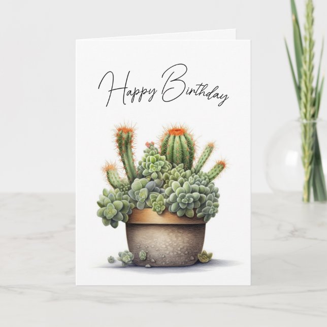 Birthday Cacti Plants in Pot Card (Front)