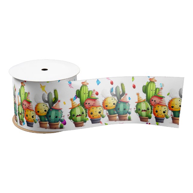 Birthday Cacti With Party Confetti Satin Ribbon (Spool)