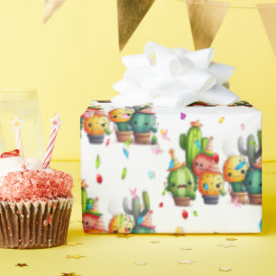 Birthday Cacti With Party Confetti Wrapping Paper