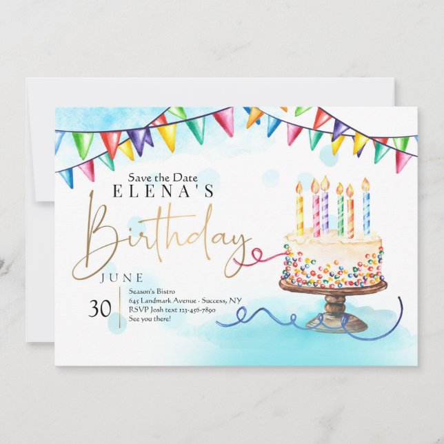 Birthday Cake and Banners Invitation (Front)