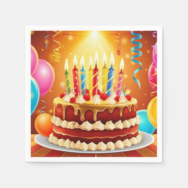 Birthday Cake and Candles Napkin (Front)