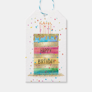 Birthday Cake and Confetti "Happy Birthday"  Gift Tags