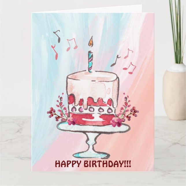 BIRTHDAY CAKE AND MUSIC NOTES CARD (Front)