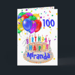 Birthday Cake Balloons Add NAME AGE 100 Card<br><div class="desc">Add recipients name & age,  you can also alter the text inside and close with your signature.</div>