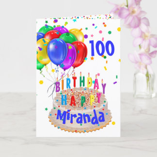 Birthday Cake Balloons Add NAME AGE 100 Card