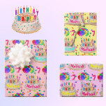 Birthday Cake Balloons Add NAME AGE Girls Wrapping Paper Sheet<br><div class="desc">Add recipients name & age</div>