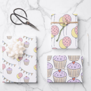 Birthday Cake Balloons and Bunting Wrapping Paper Sheet
