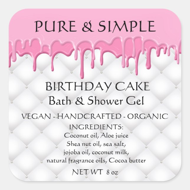 Birthday Cake Bath Gel Shower Handmade Product    Square Sticker (Front)