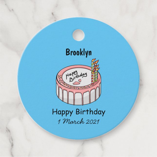 Birthday cake cartoon illustration favour tags (Front)