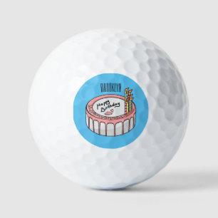 Birthday cake cartoon illustration golf balls