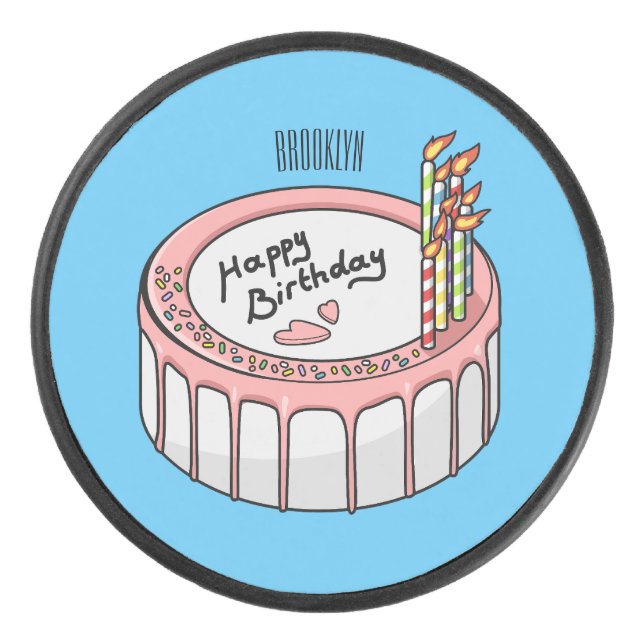 Birthday cake cartoon illustration  hockey puck (Front)