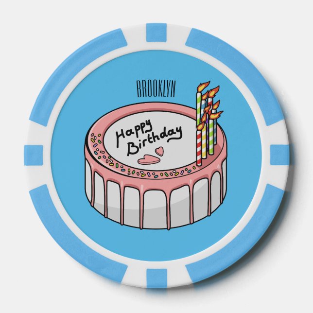 Birthday cake cartoon illustration  poker chips (Front)