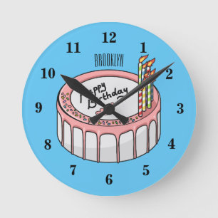 Birthday cake cartoon illustration round clock