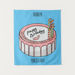 Birthday cake cartoon illustration tapestry