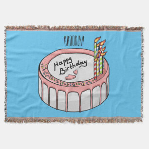 Birthday cake cartoon illustration throw blanket