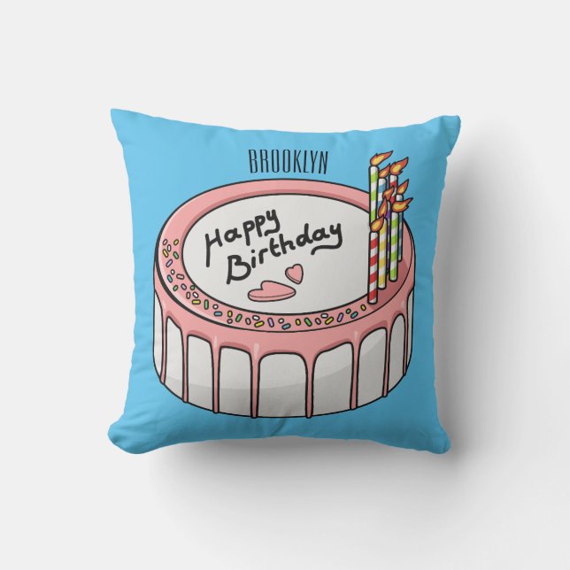 Birthday cake cartoon illustration  throw pillow (Front)