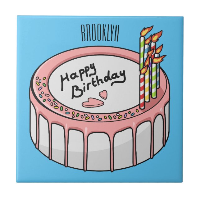 Birthday cake cartoon illustration tile (Front)
