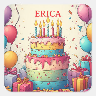 🎂 Birthday Cake Celebration With Balloons And Gif Square Sticker