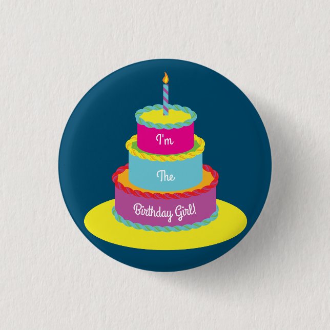 Birthday Cake Cute Colourful 1st Party Theme 1 Inch Round Button (Front)