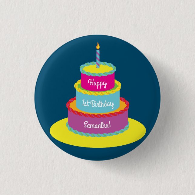 Birthday Cake Cute Colourful 1st Party Theme 1 Inch Round Button (Front)