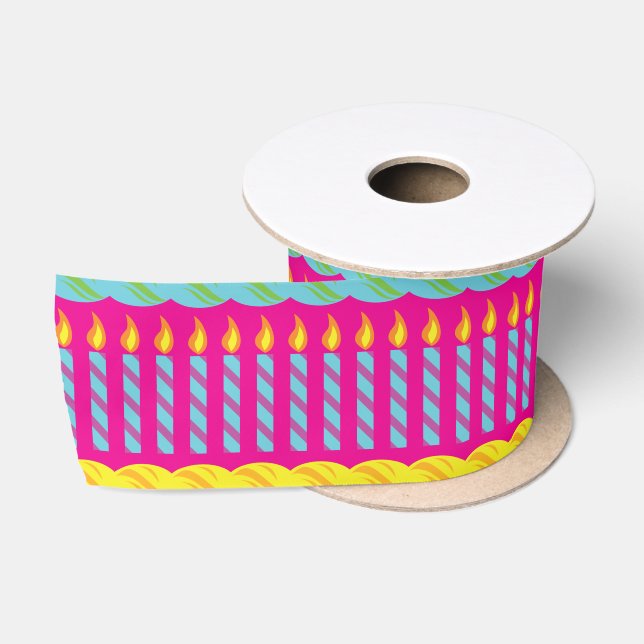Birthday Cake Cute Colourful 1st Party Theme Satin Ribbon (Spool)