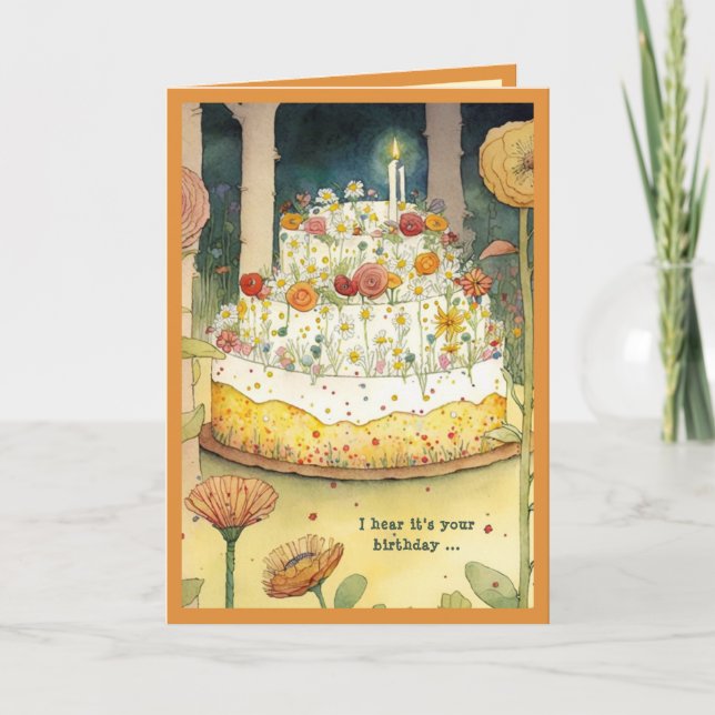 Birthday cake flowers and forest cute candle card (Front)