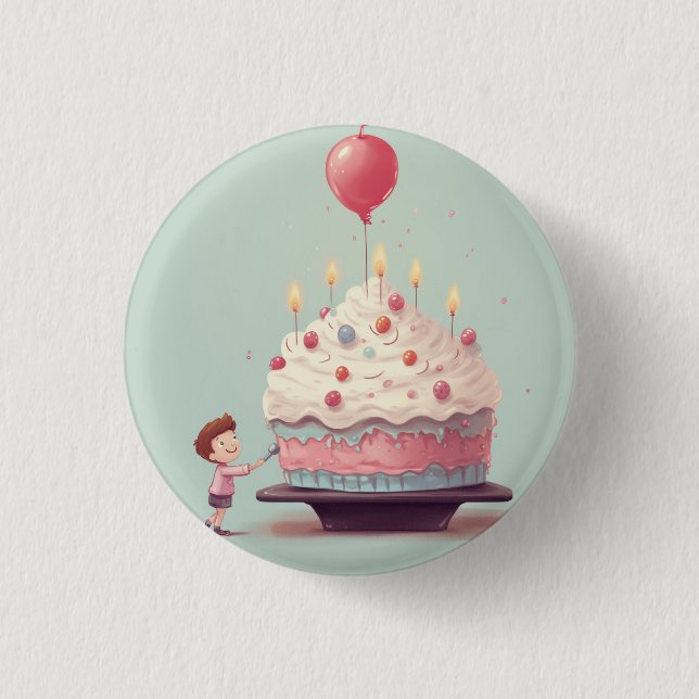 Birthday cake, ice cream, birthday 1 inch round button (Front)