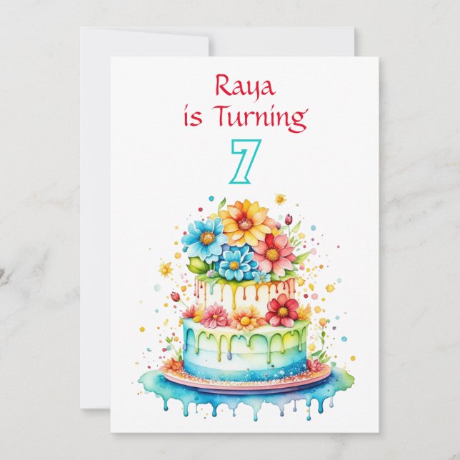 Birthday Cake Illustration Girl's Birthday Party  Invitation (Front)