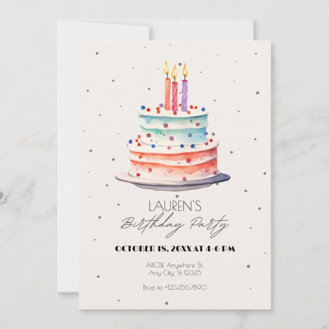 Birthday cake  invitation (Front)