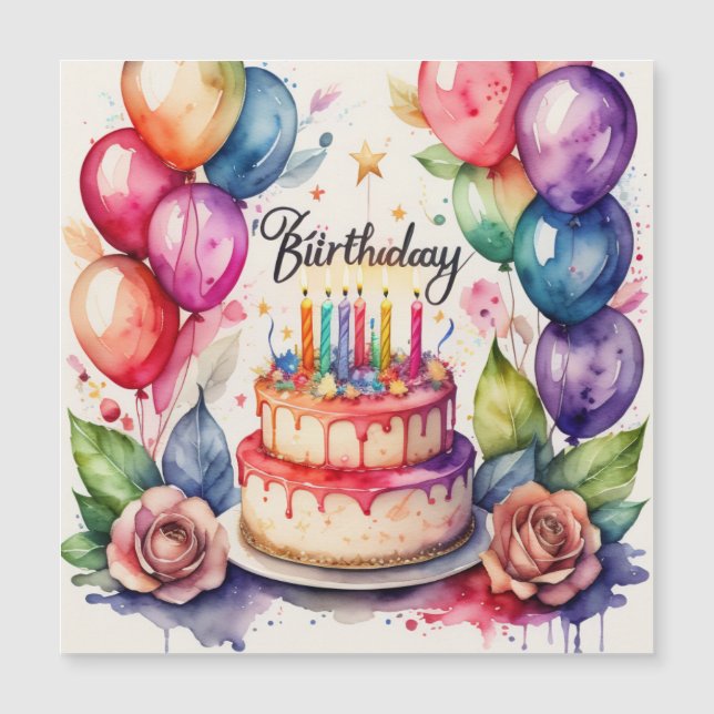 Birthday cake Medium Magnetic Invitation (Front)