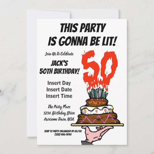 Birthday Cake on Fire with 50 Candles Card (Front)
