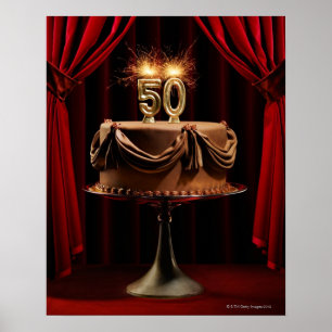 BIrthday Cake on Stage with number 50 candles Poster
