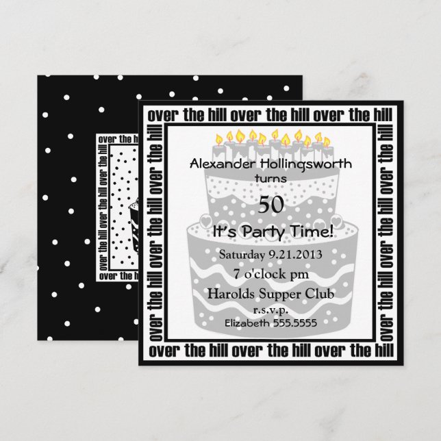 Birthday Cake Over The Hill Party Invitation (Front/Back)