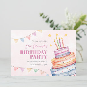 Birthday cake pastel colours invitation