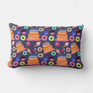 Birthday Cake Pastry Pattern Design Lumbar Pillow