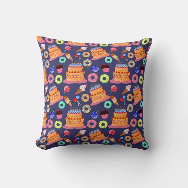 Birthday Cake Pastry Pattern Design Throw Pillow (Front)