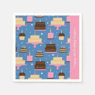 Birthday Cake Pattern Custom Name + Greeting Napkin