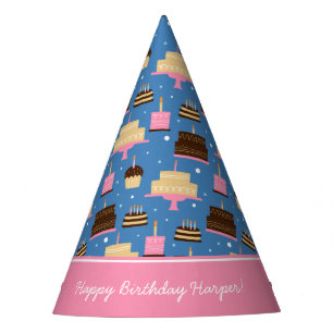 Birthday Cake Pattern Custom Name + Greeting Party Hat
