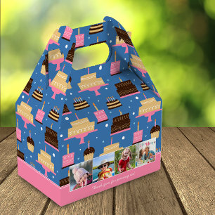 Birthday Cake Pattern Custom Name + Greeting Photo Favor Box