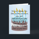 Birthday Cake Personalised Son Birthday Card<br><div class="desc">Greeting card birthday cake son birthday card. Customise this birthday card with any text then have it printed and sent to you or instantly download it to your mobile device. Should you require any help with customising then contact us through the link on this page. Cake design personalised son birthday...</div>