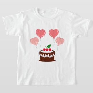 Birthday Cake Printed Girl's Basic T-Shirt