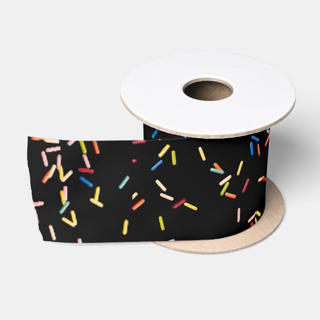 Birthday Cake Sprinkles On Black Satin Ribbon (Spool)